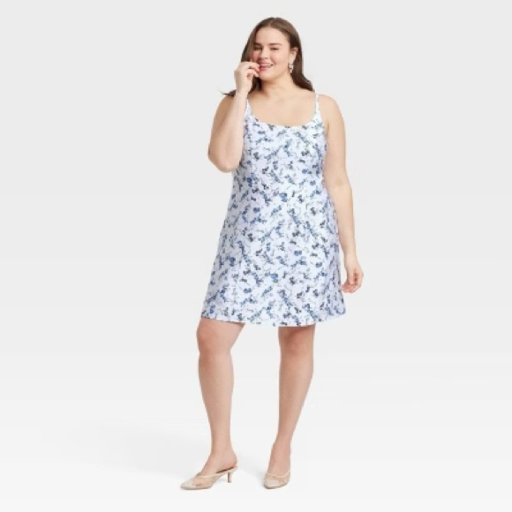 NWOT A NEW DAY women’s mini woven tank dress blue floral sz 22 ✨